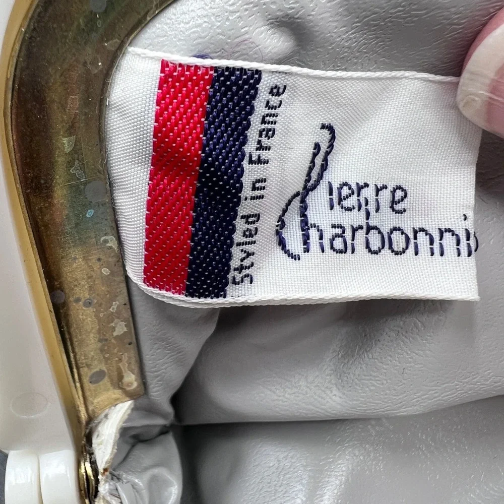 Pierre Charbonnier Vintage White Faux Leather Clutch Bag Plastic Frame France